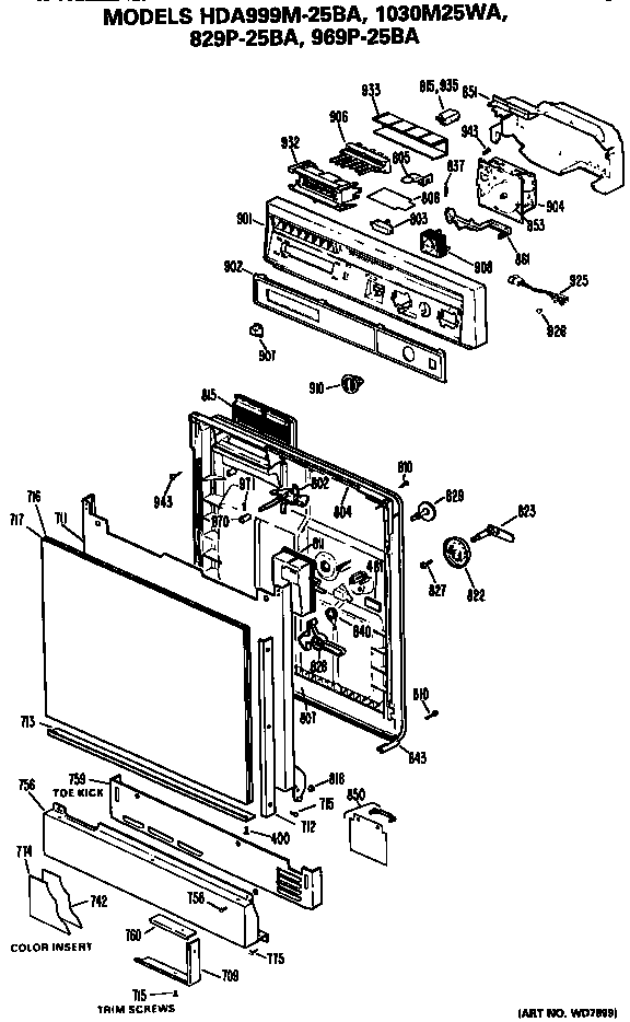 Hotpoint HDA829P-25BA front panel/control diagram