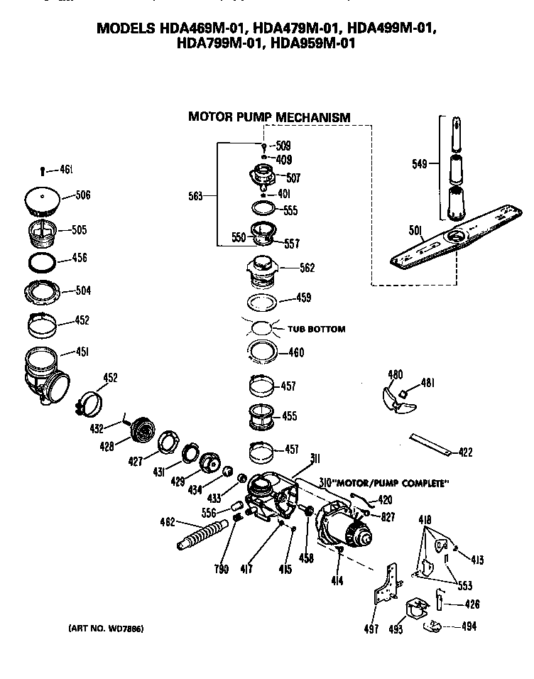 Hotpoint HDA499M-01 motor-pump diagram