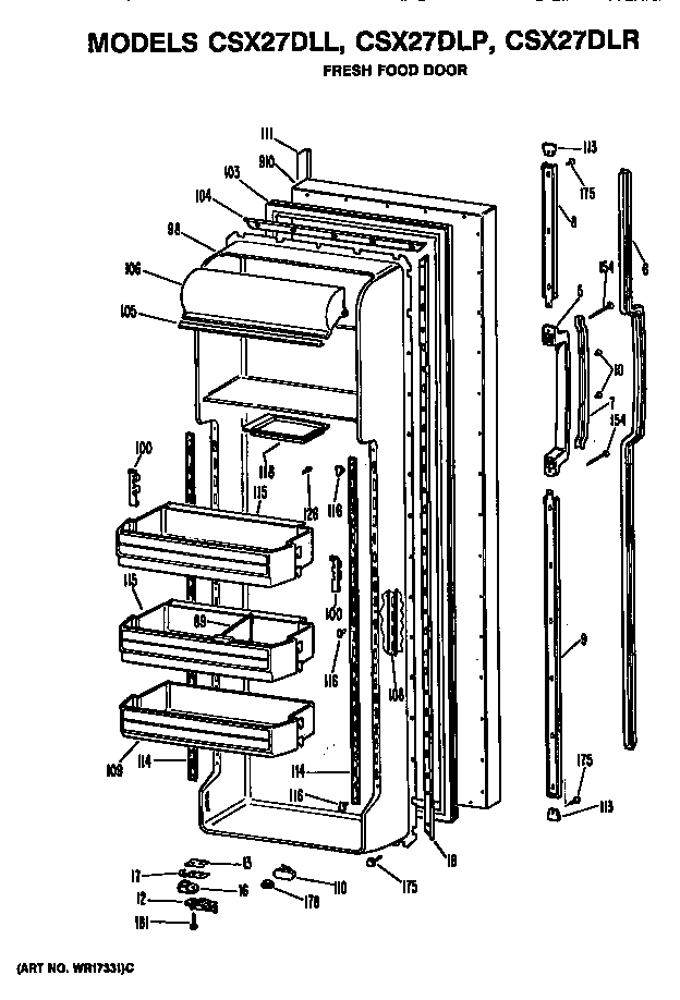 Hotpoint CSX27DLP fresh food door diagram