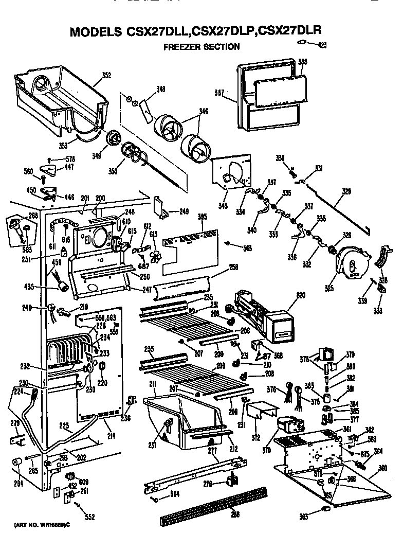 Hotpoint CSX27DLP freezer section diagram