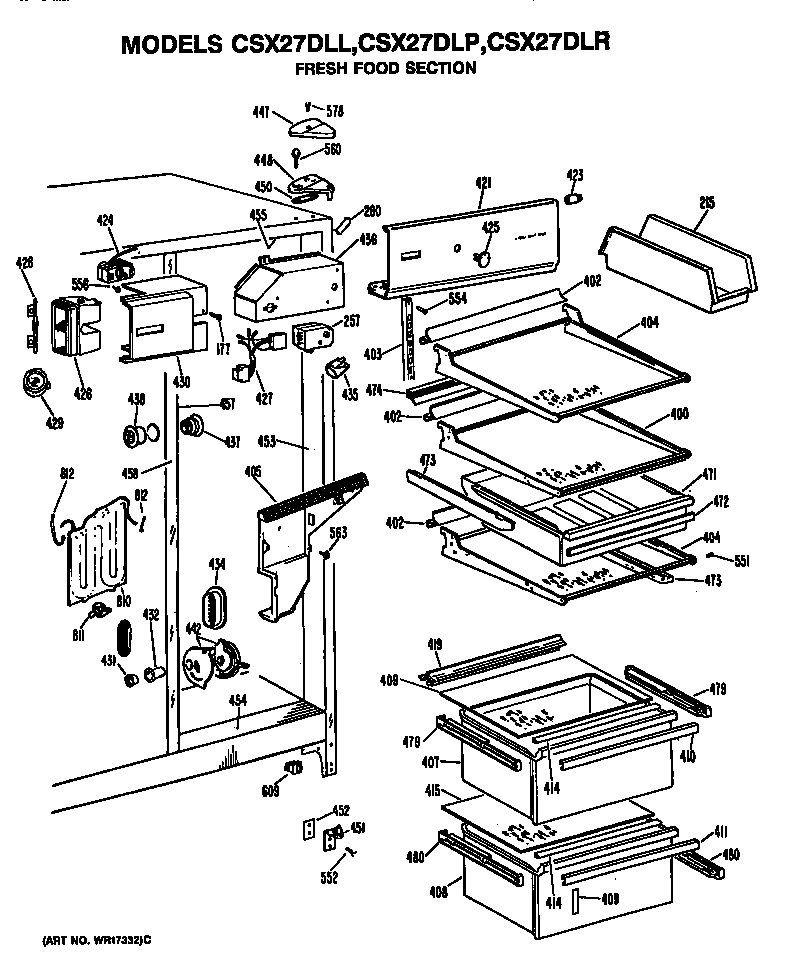 Hotpoint CSX27DLP fresh food section diagram