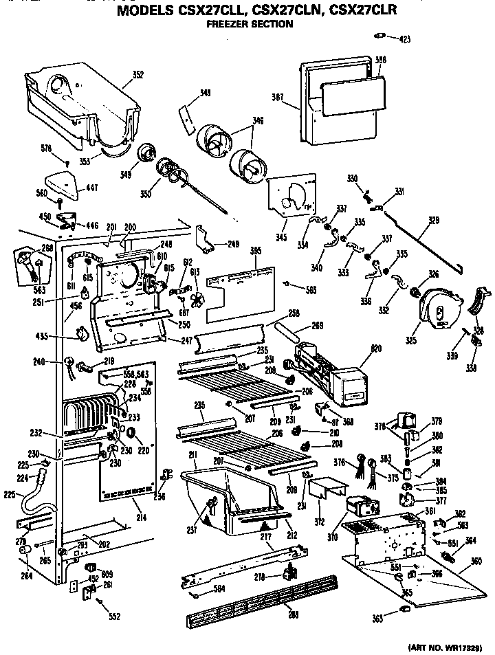 Hotpoint CSX27CLR freezer section diagram