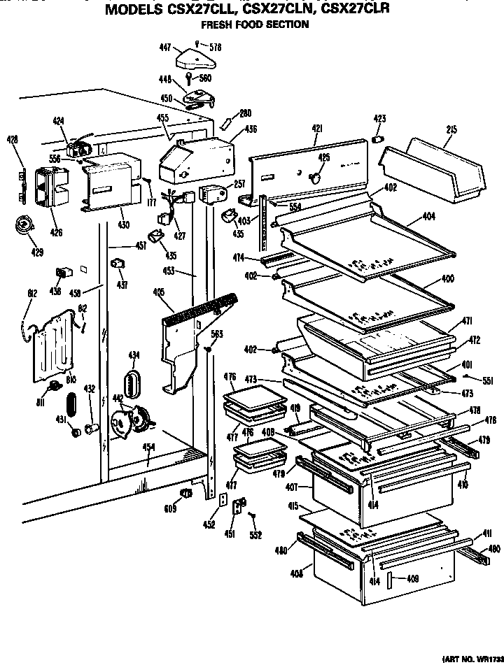 Hotpoint CSX27CLR fresh food section diagram