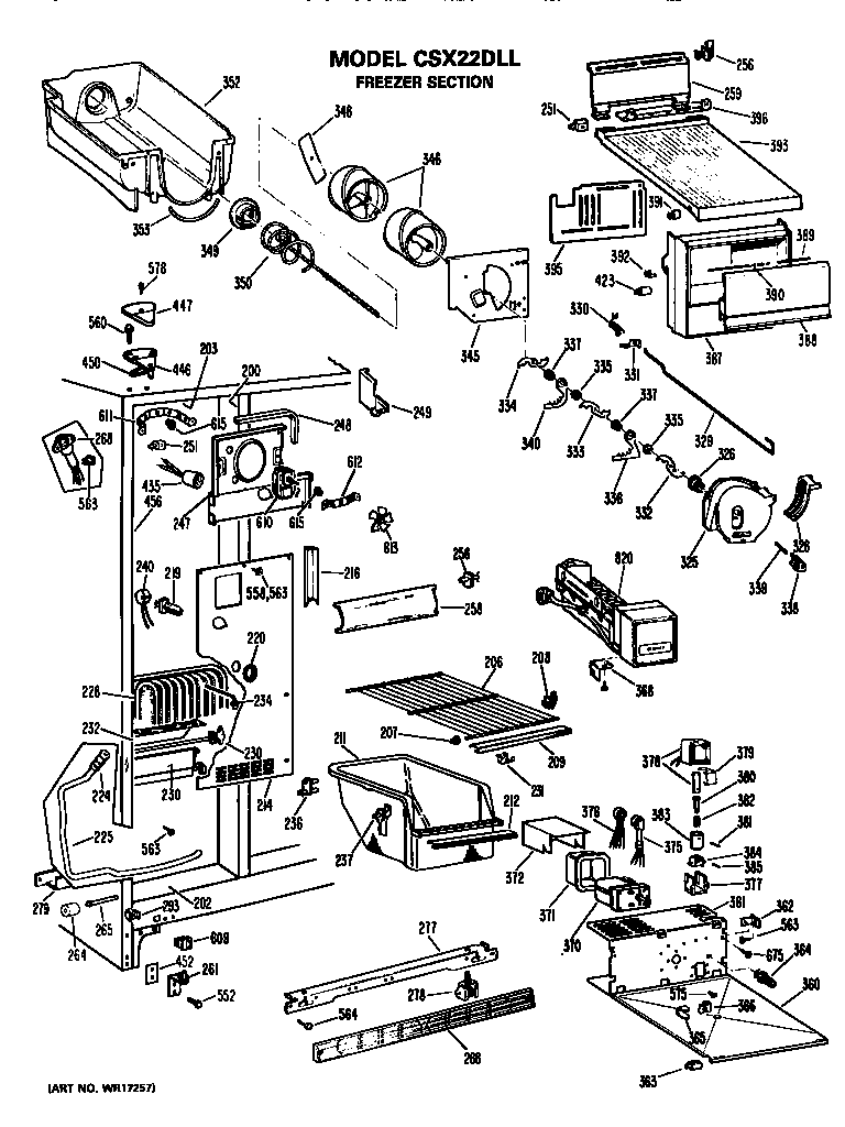 Hotpoint CSX22DLL freezer section diagram