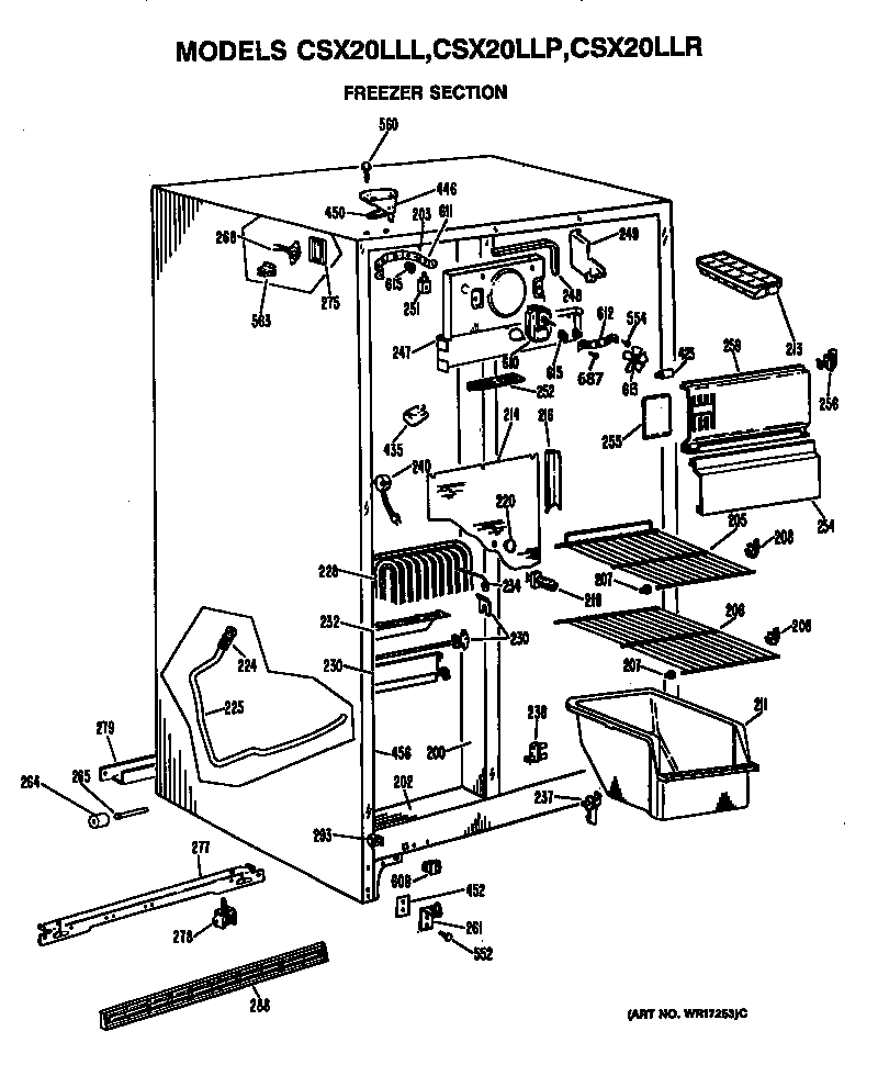 Hotpoint CSX20LLR freezer section diagram