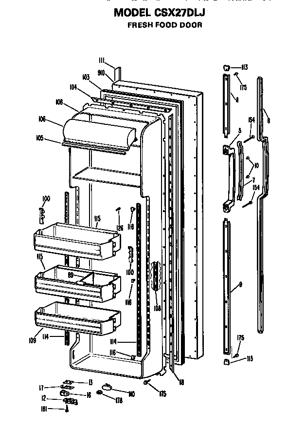 Hotpoint CSX27DLJ fresh food door diagram