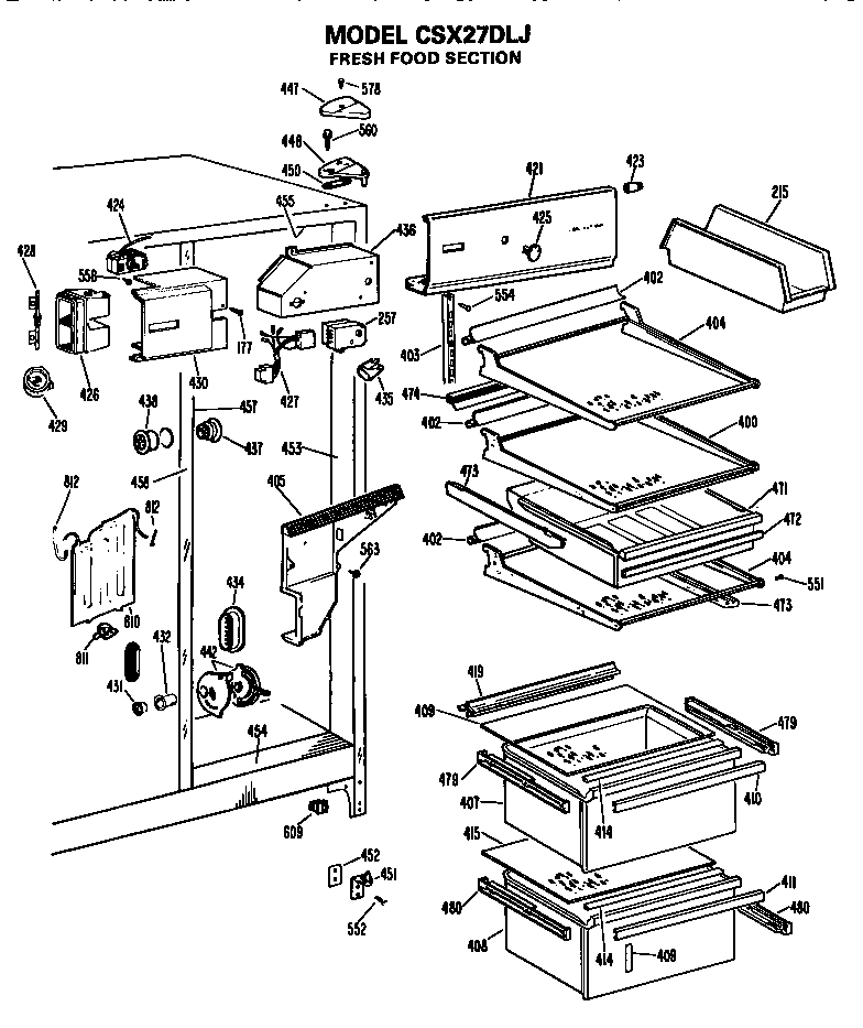Hotpoint CSX27DLJ fresh food section diagram