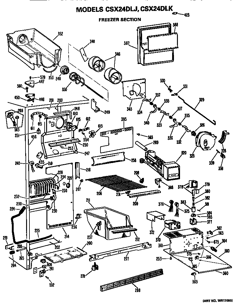 Hotpoint CSX24DLK freezer section diagram