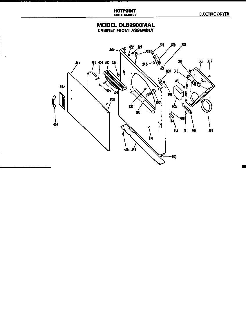 Hotpoint DLB2900MAL cabinet front diagram