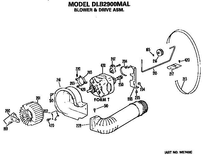 Hotpoint DLB2900MAL blower and drive assembly diagram