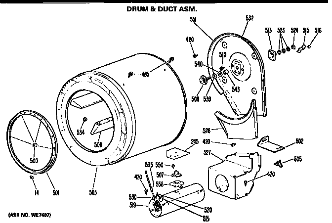 Hotpoint DLB2900MAL drum and duct assembly diagram