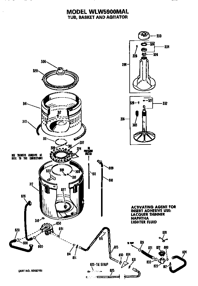 Hotpoint WLW5900MAL tub/basket and agitator diagram