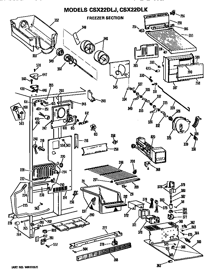 Hotpoint CSX22DLK freezer section diagram
