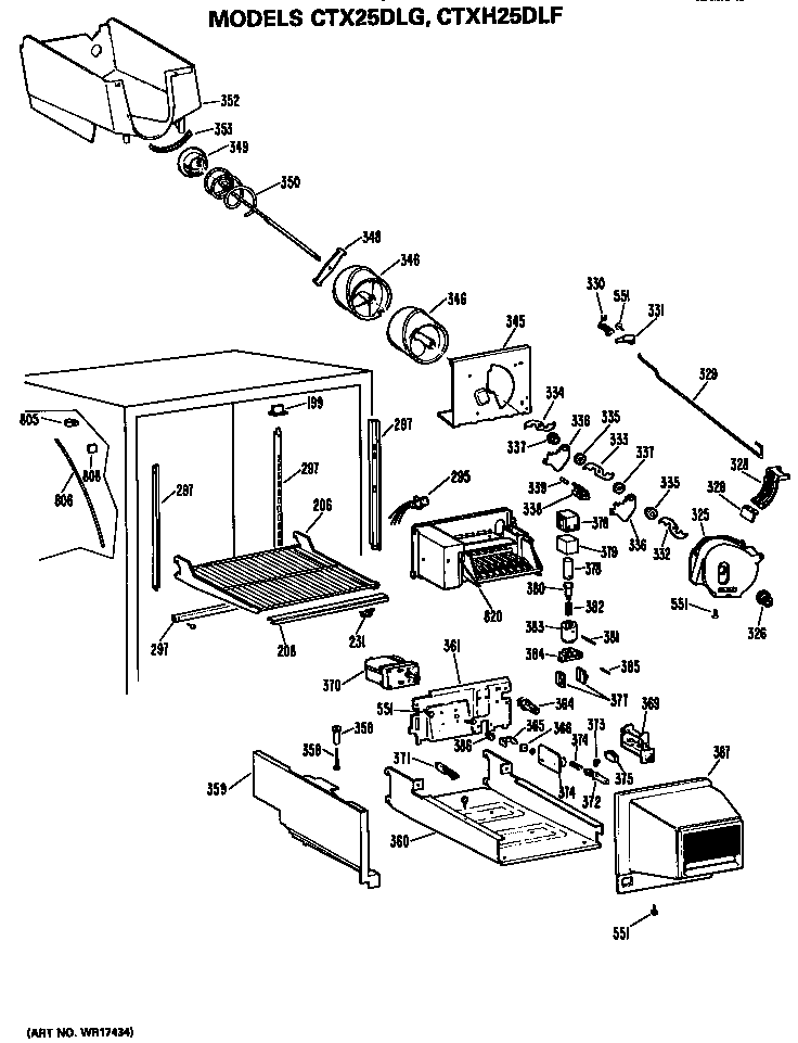Hotpoint CTXH25DLFLAD ice bucket/auger diagram
