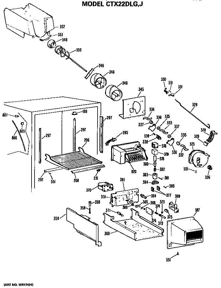 Hotpoint CTX22DLGRWH ice bucket/auger diagram