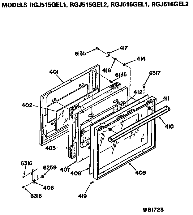 Hotpoint RGJ515GEL2 oven door diagram