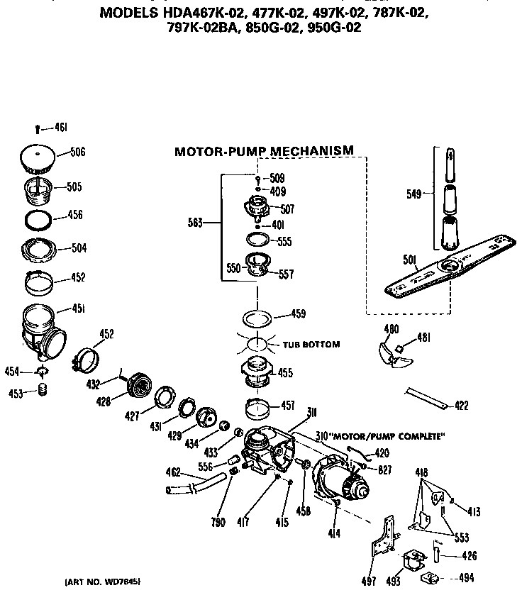 Hotpoint HDA850G-02 motor-pump diagram