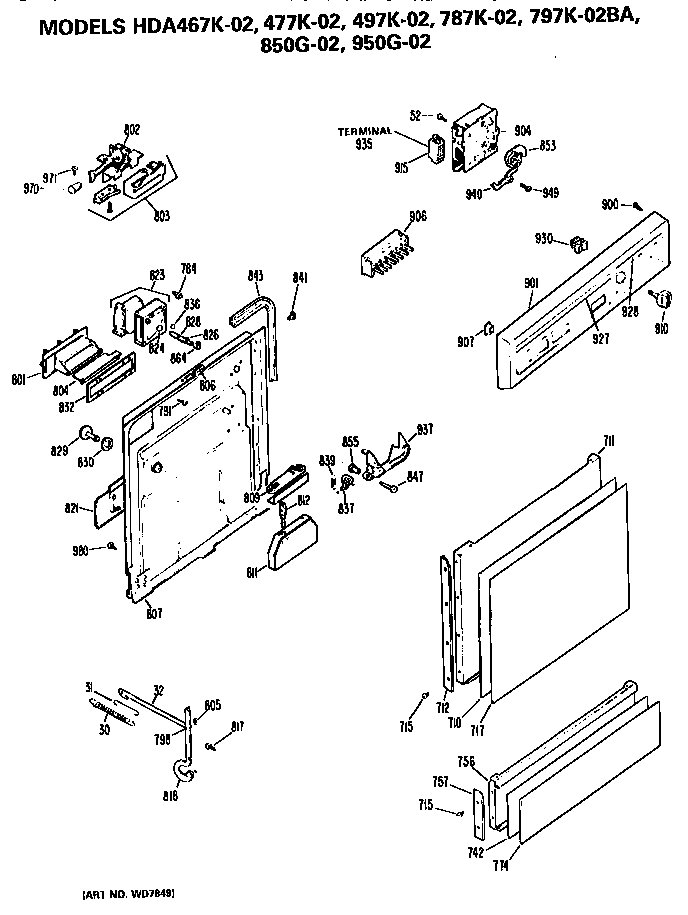 Hotpoint HDA850G-02 front/control panel diagram