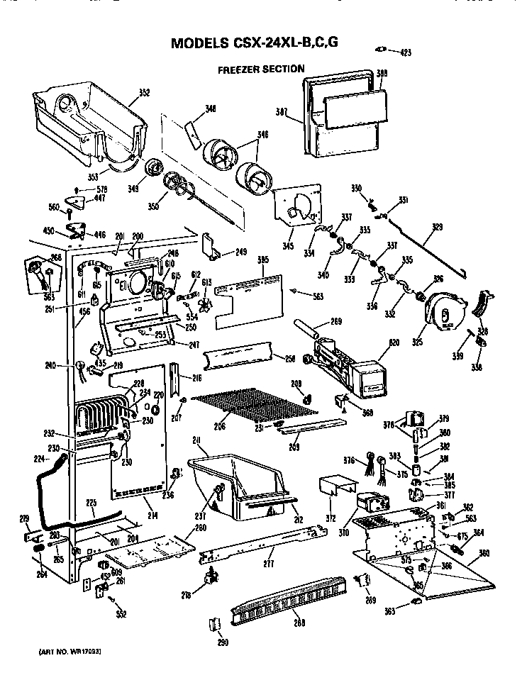 Hotpoint CSX24XLB freezer section diagram