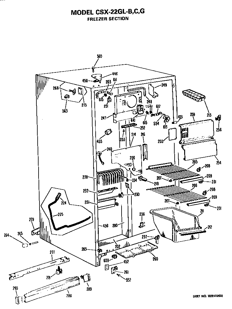 Hotpoint CSX22GLB freezer section diagram