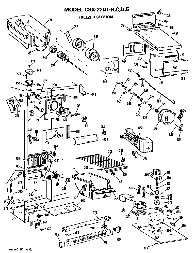 Hotpoint CSX22DLB freezer section diagram