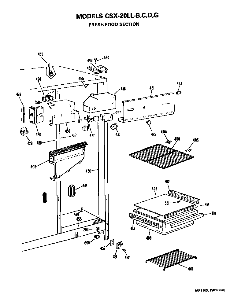 Hotpoint CSX20LLD fresh food section diagram