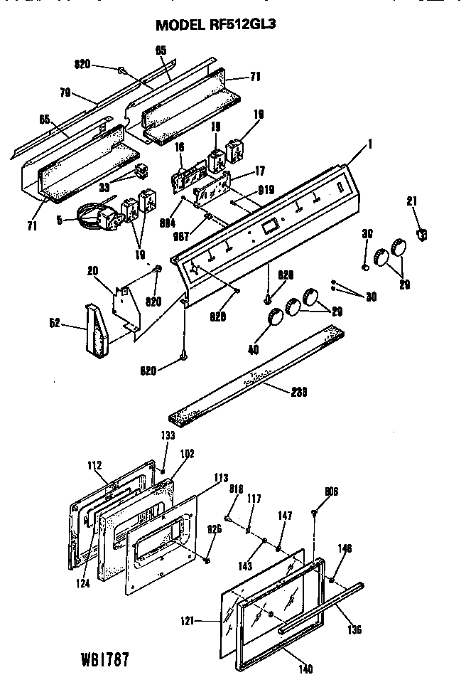 Hotpoint RF512G13 controls and door diagram