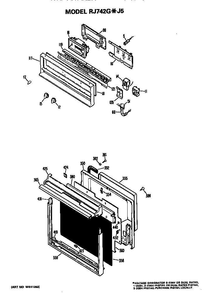Hotpoint RJ742G*J5 control and door diagram