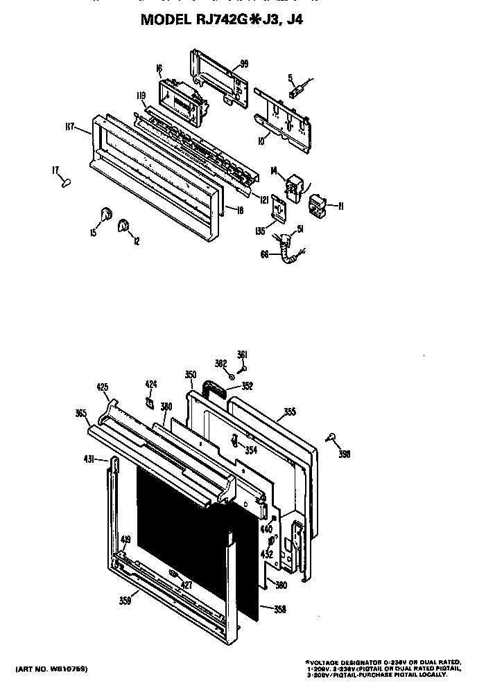 Hotpoint RJ742G*J3 control and door diagram