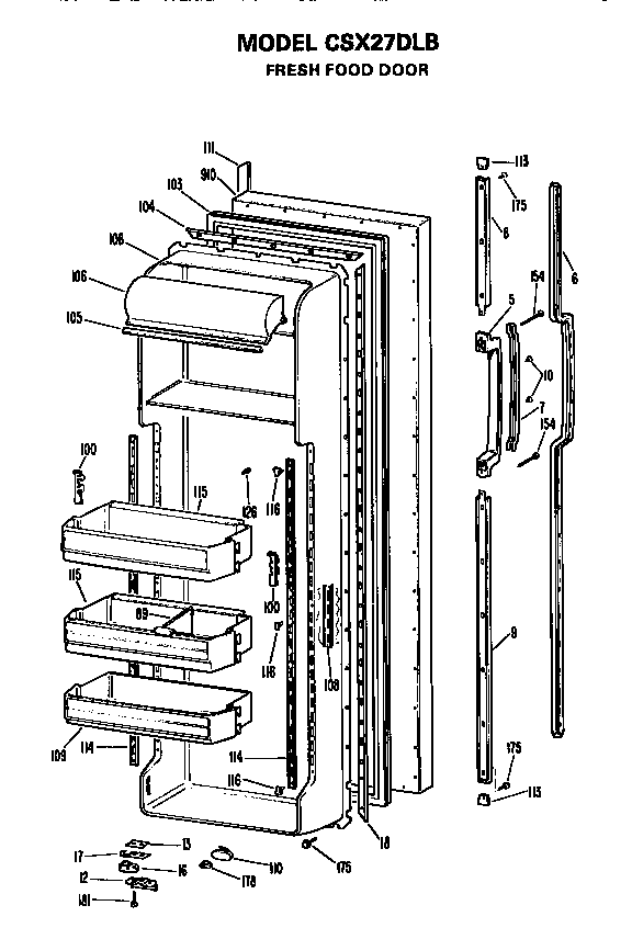 Hotpoint CSX27DLB fresh food door diagram