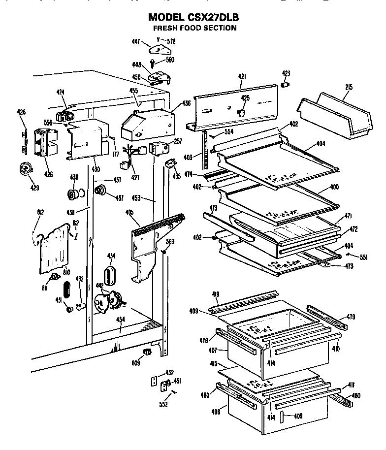 Hotpoint CSX27DLB fresh food section diagram