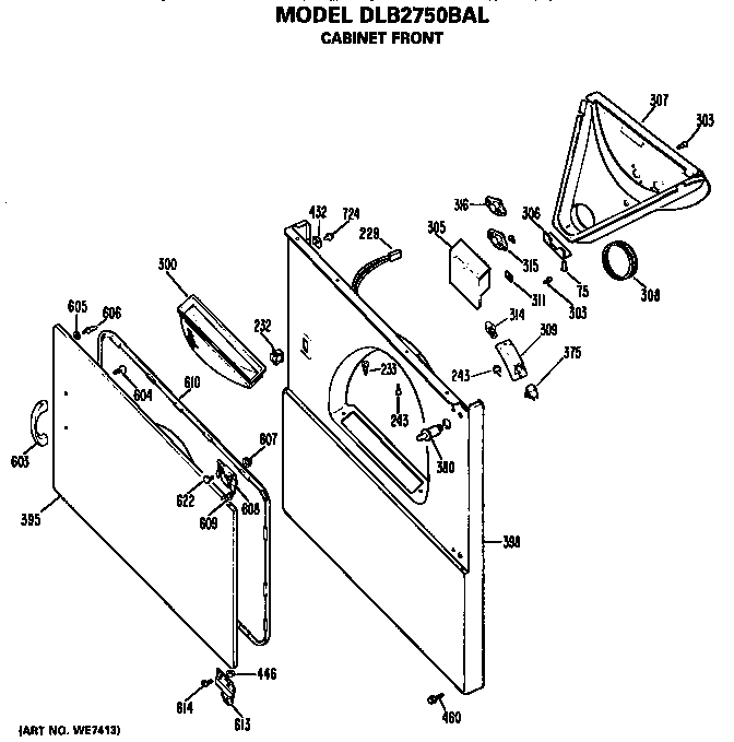 Hotpoint DLB2750BAL cabinet front diagram