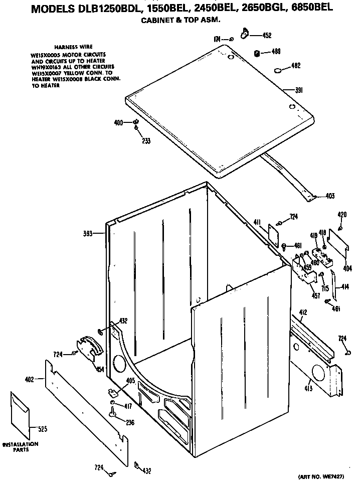 Hotpoint DLB1550BEL cabinet and top diagram
