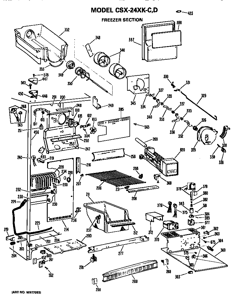 Hotpoint CSX24XKC freezer section diagram