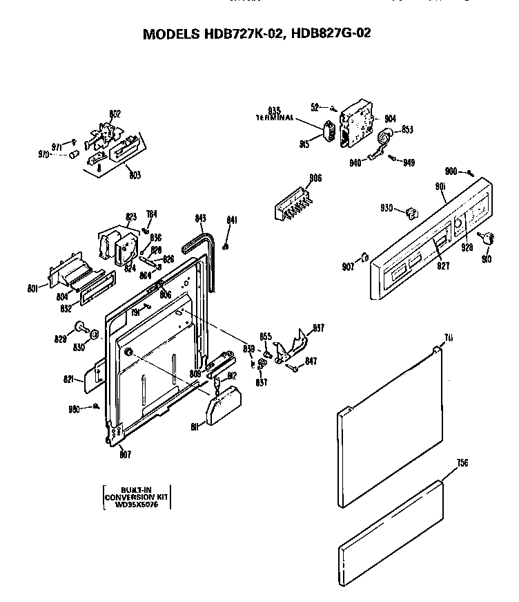 Hotpoint HDB827G-02 front/control panel diagram