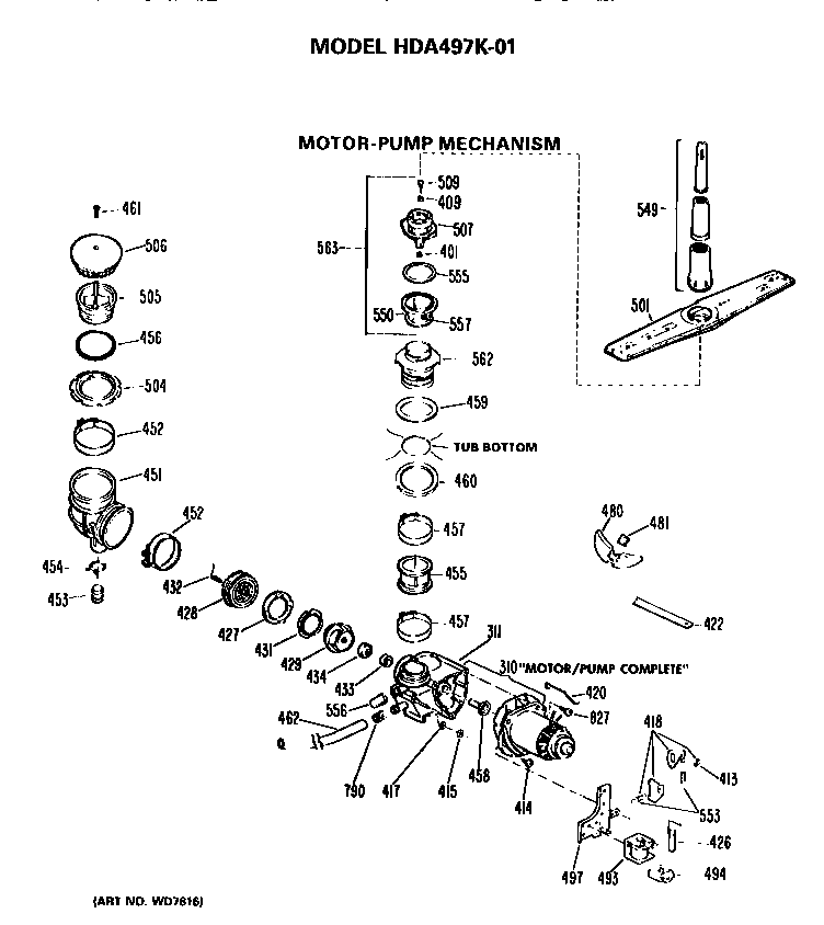 Hotpoint HDA497K-01 motor-pump diagram