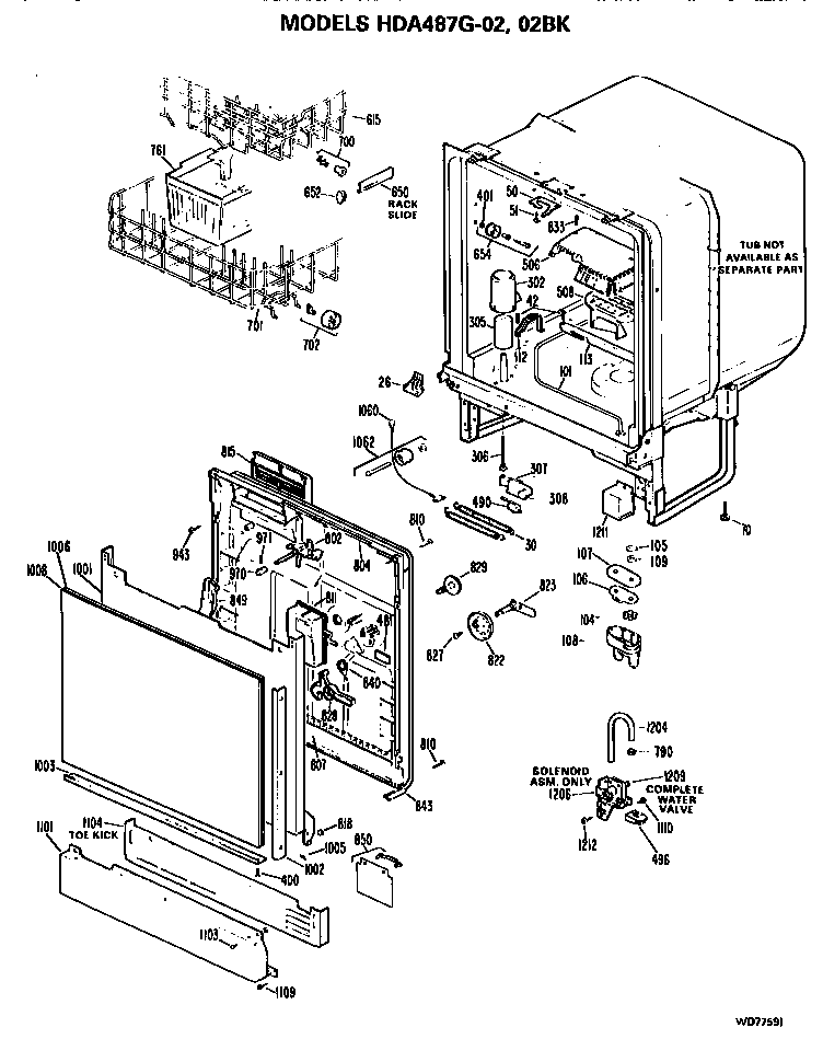Hotpoint HDA487G-02 tub/front panel diagram
