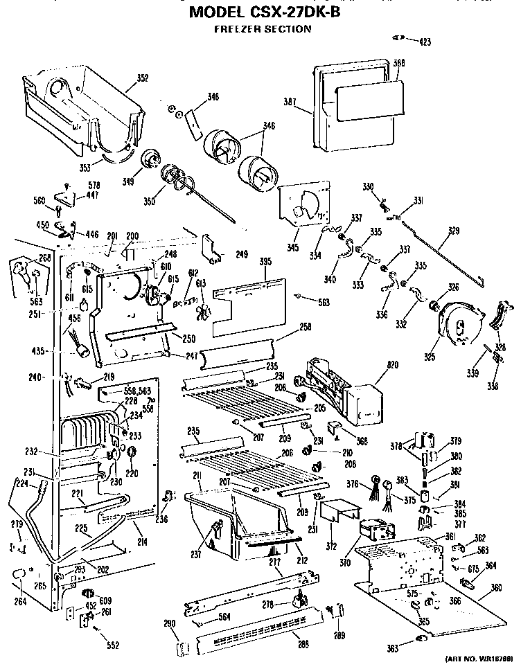 Hotpoint CSX27DKB freezer section diagram
