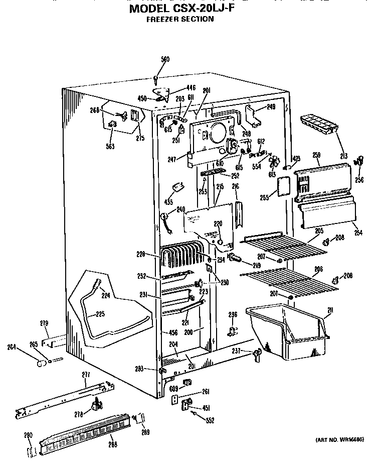 Hotpoint CSX20LJF freezer section diagram