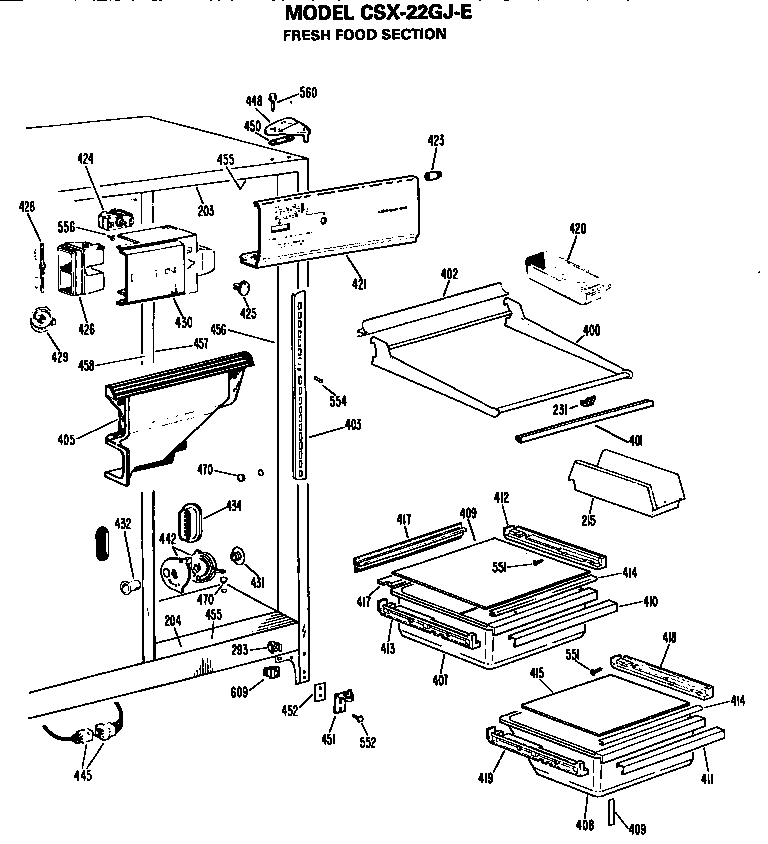 Hotpoint CSX22GJE fresh food section diagram