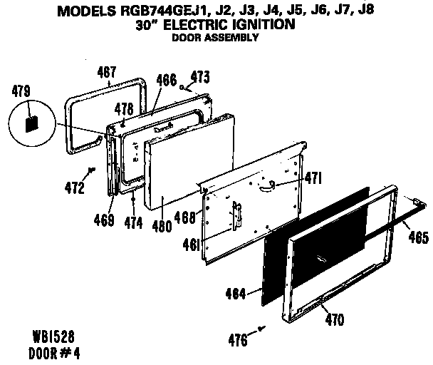 Hotpoint RGB744GEJ3 door assembly diagram