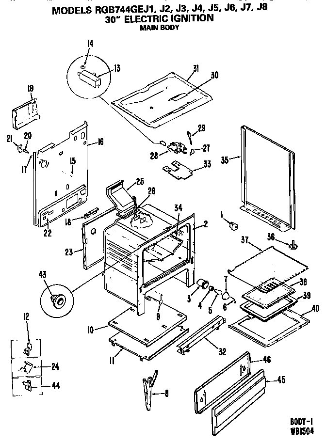 Hotpoint RGB744GEJ3 main body diagram