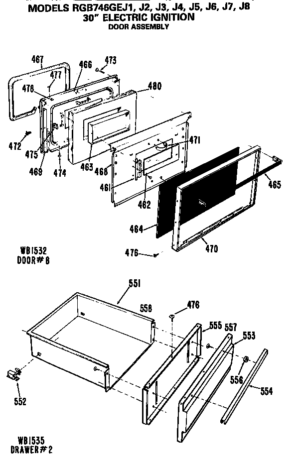 Hotpoint RGB746GEJ5 door assembly diagram
