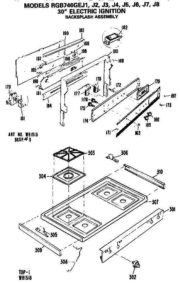 Hotpoint RGB746GEJ5 backsplash assembly diagram