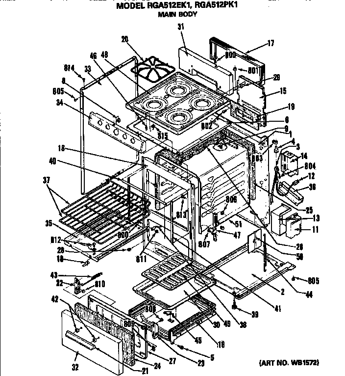 Hotpoint RGA512EK1 main body diagram