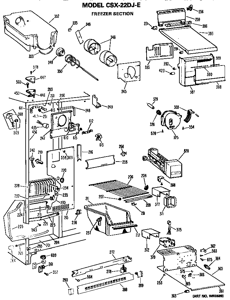 Hotpoint CSX22DJE freezer section diagram