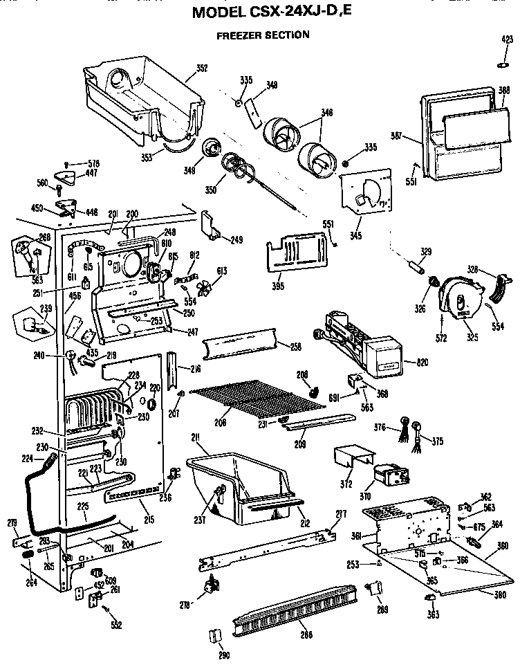 Hotpoint CSX24XJD freezer section diagram