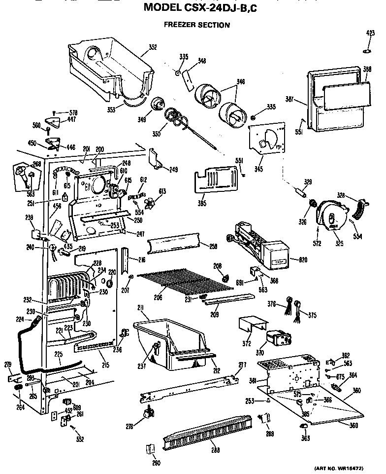 Hotpoint CSX24DJB freezer section diagram