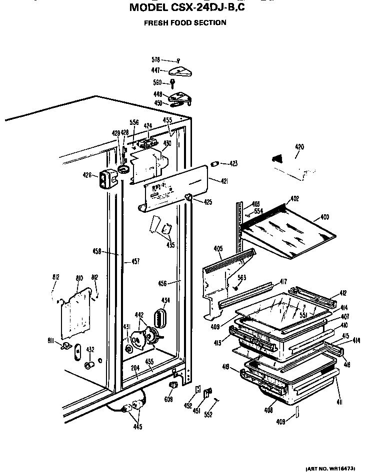 Hotpoint CSX24DJB fresh food section diagram
