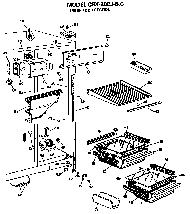 Hotpoint CSX20EJC fresh food section diagram